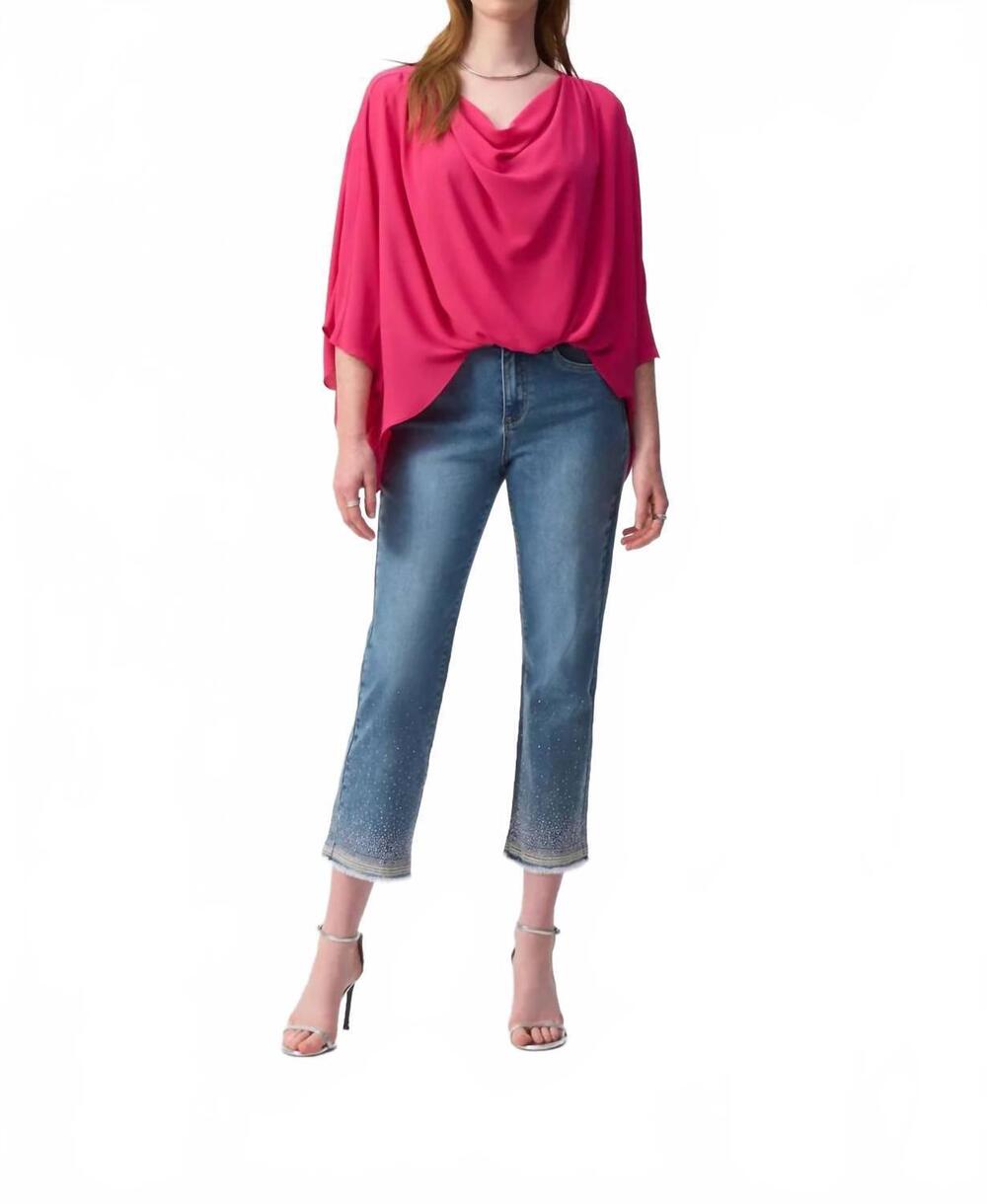 NEW JOSEPH RIBKOFF cowl neck hi-low three quarter sleeves top in geranium